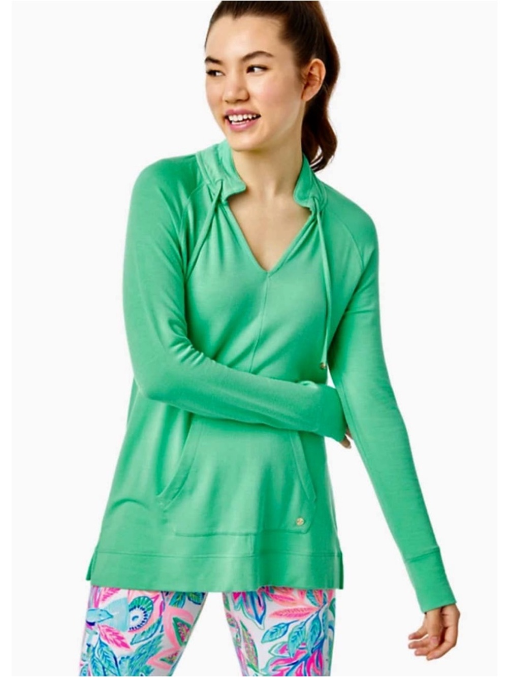 Lilly Pulitzer Luxletic Cassi Popover French Terry Sweatshirt M Gustavia Green